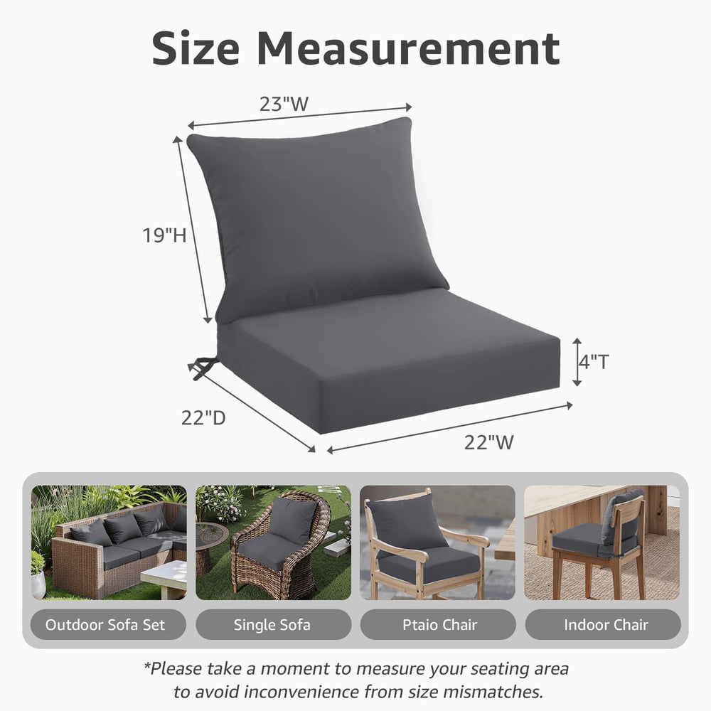PatioGlow Outdoor Seat Cushion Set 22 x 22 x 4 Inch, Waterproof & Fade Re...