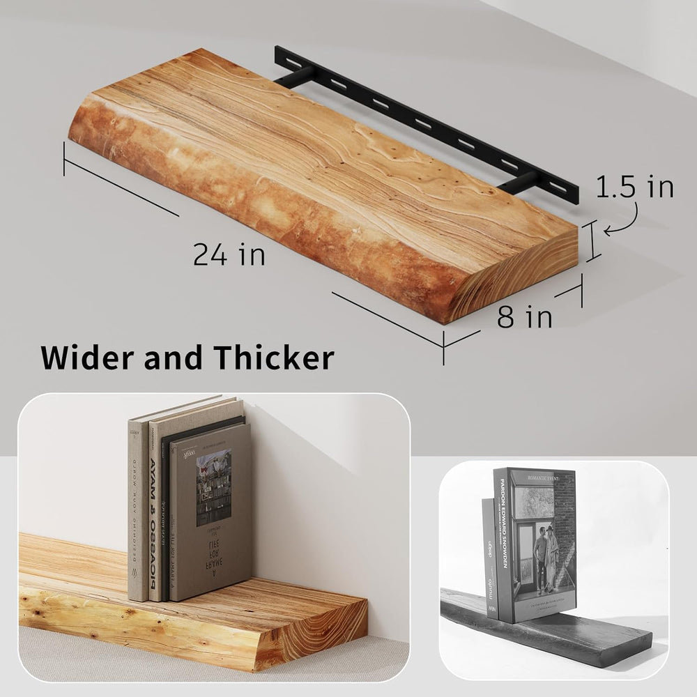 SAUMONIERES Live Edge Floating Shelves for Bedroom Living Room Wall Mounted S...