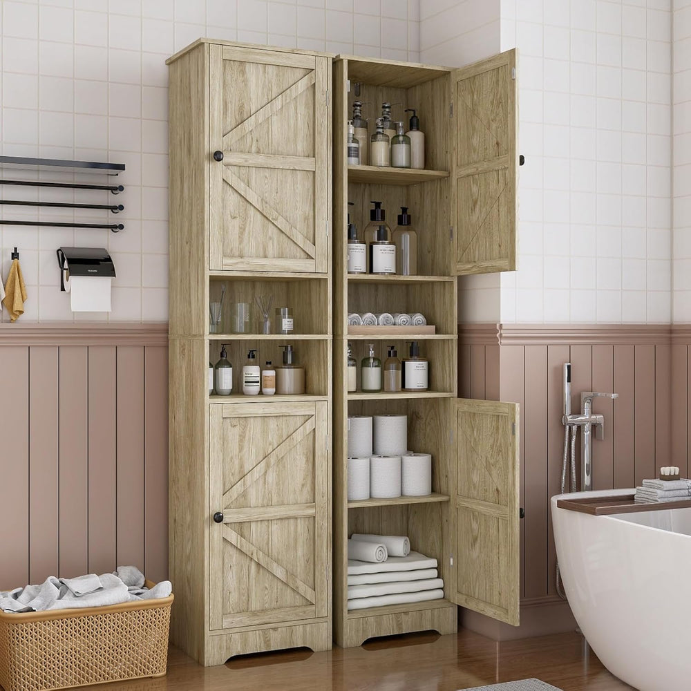 Viaozutis Tall Bathroom Storage Cabinet, Slim Freestanding Cabinet with Adjus...
