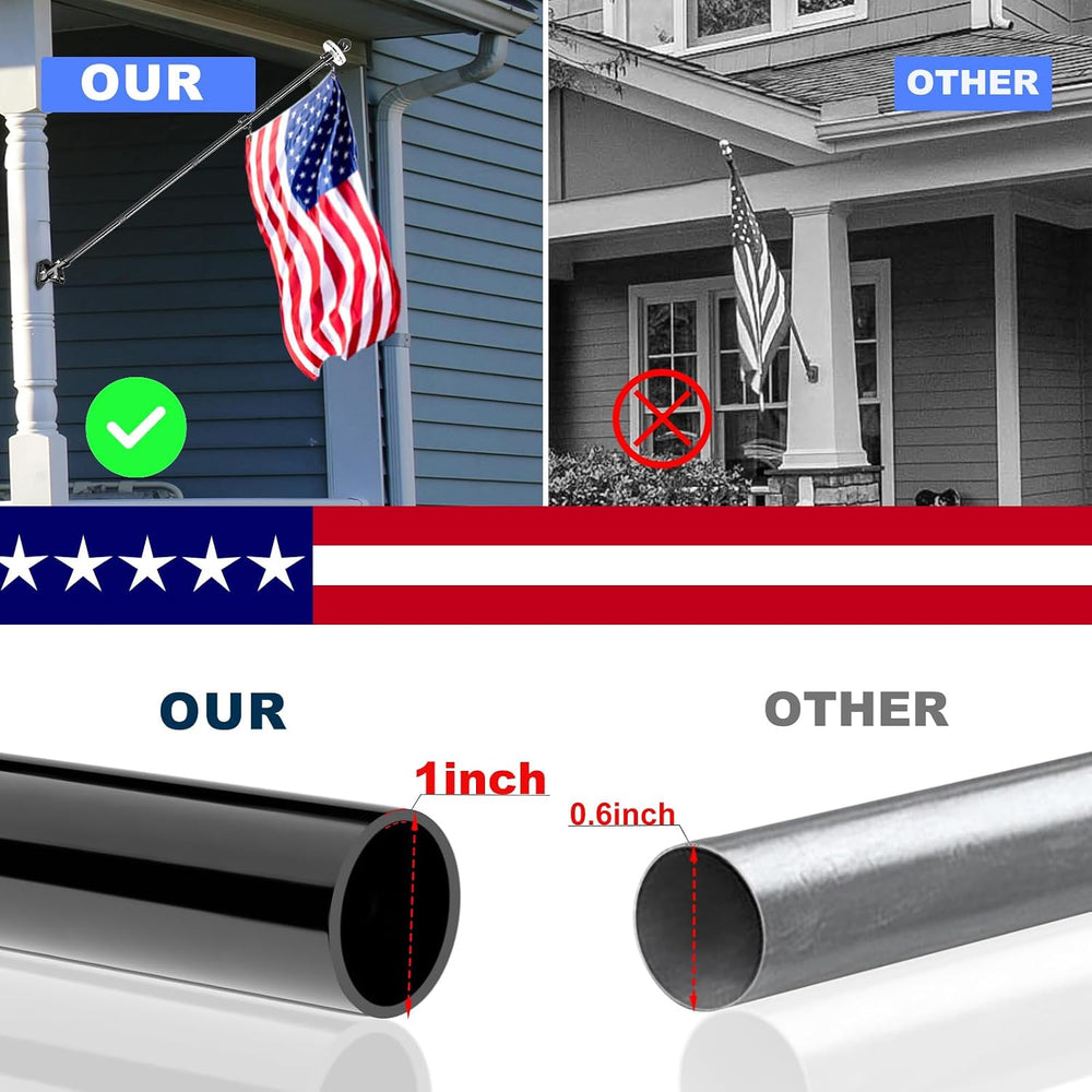 6FT Flag Pole Kit for House with Solar Light and Bracket, Stainless Steel Out...