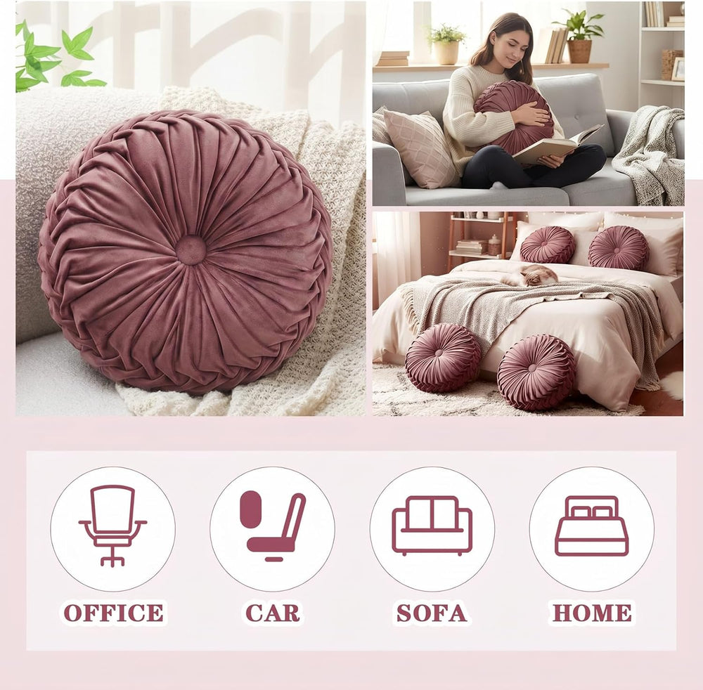 Drydiet 2 Pcs Round Throw Velvet Pillows Decorative Pillow(Dusty Rose 15'...