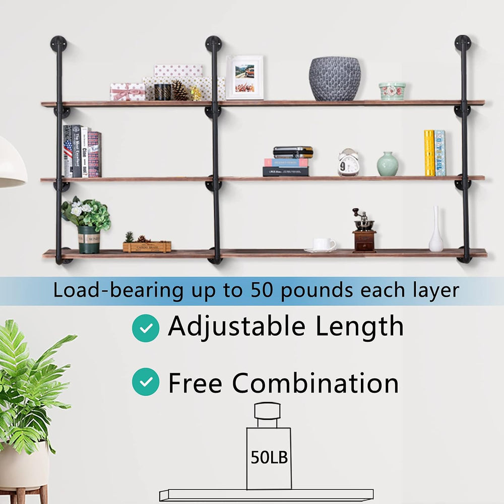 Pynsseu Industrial Iron Pipe Shelving Brackets Unit, Farmhouse Wall Mounted P...