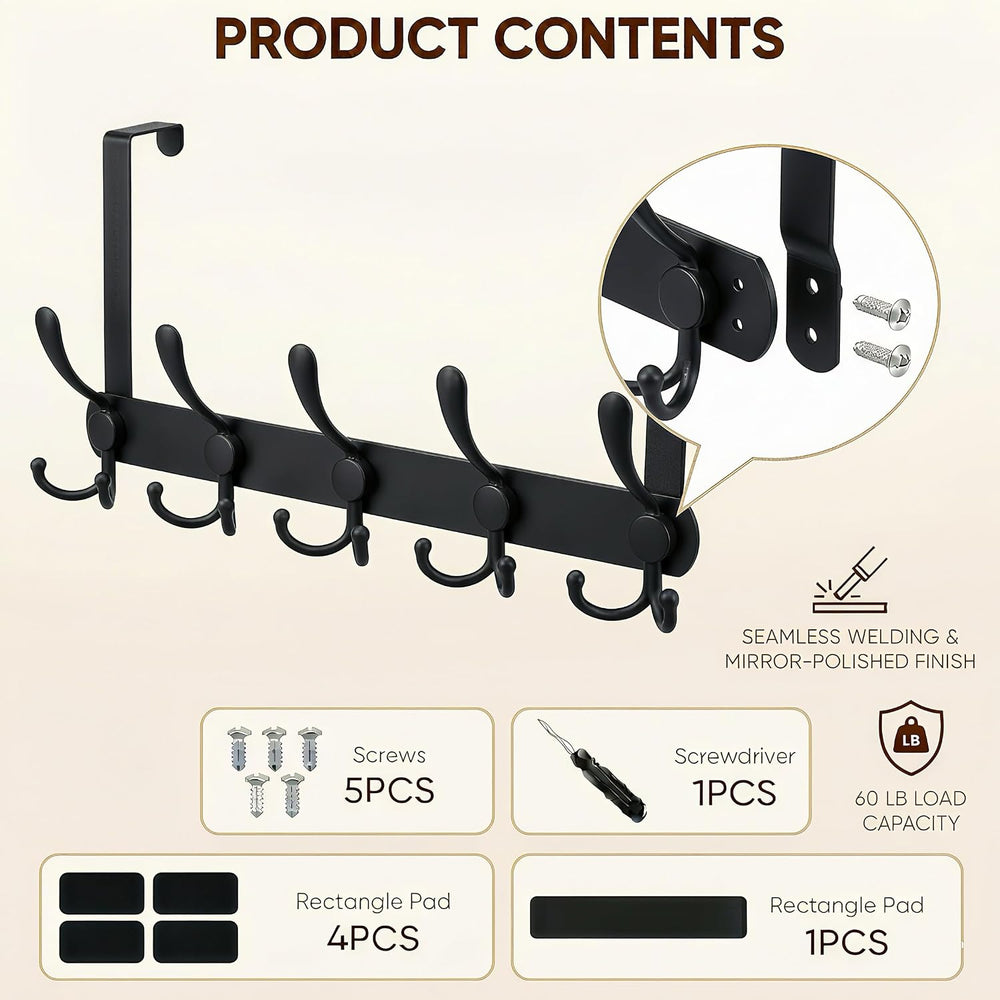 Over The Door Hooks,Coat Rack for Hanging Clothes Hat Towel (Heavy Duty Black...