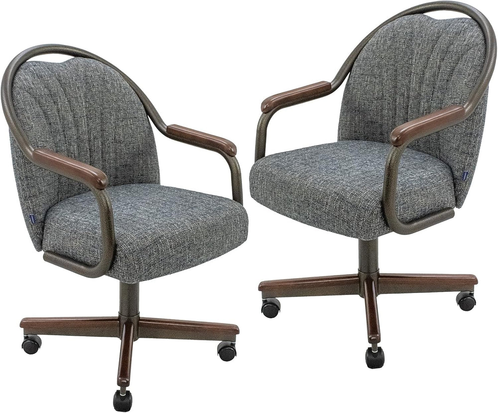 Chromcraft Medina Swivel-Tilt Caster Dining Chair - Walnut - Indigo - 2pc