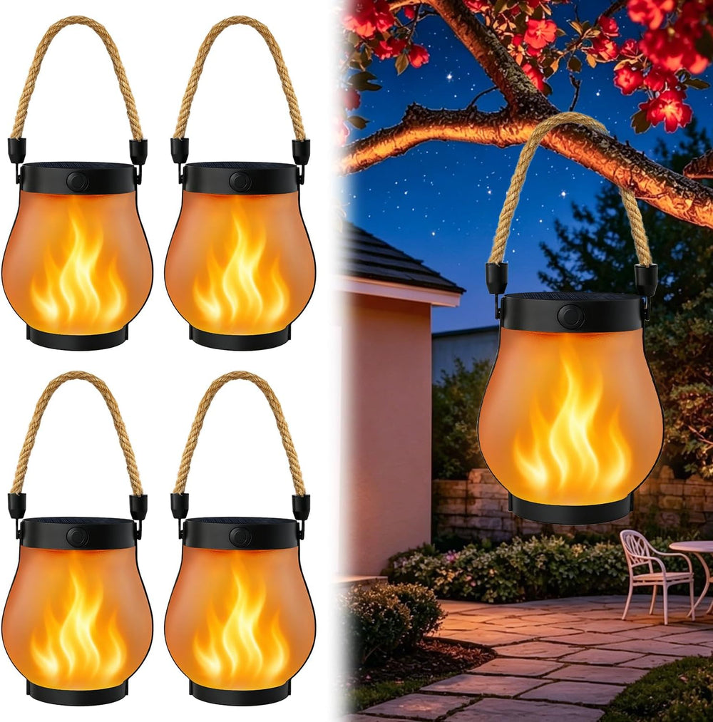 4 Pack Solar Lanterns Outdoor Waterproof, Solar Flame Lanterns with 2 Modes