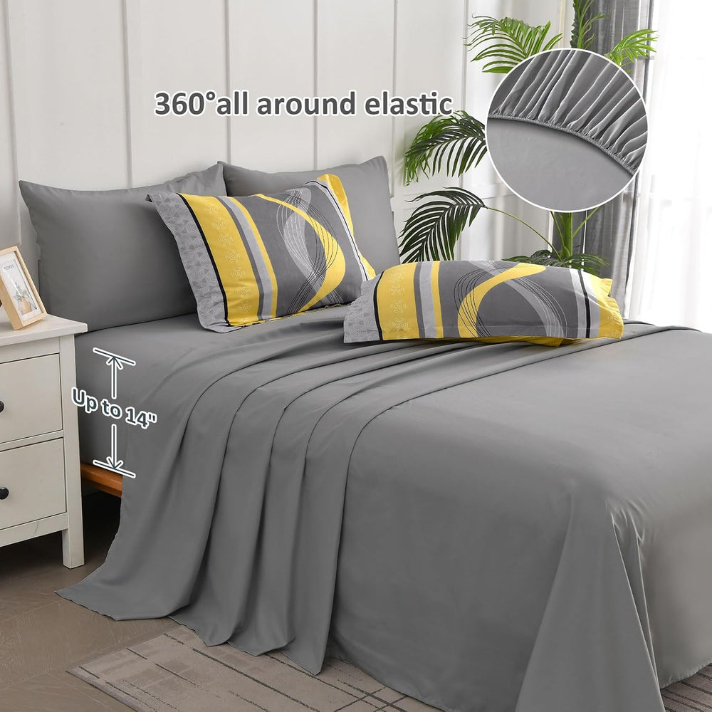 Anibedding Yellow Comforter Set Queen Size,8 Pieces Bed in a Bag Patchwork St...