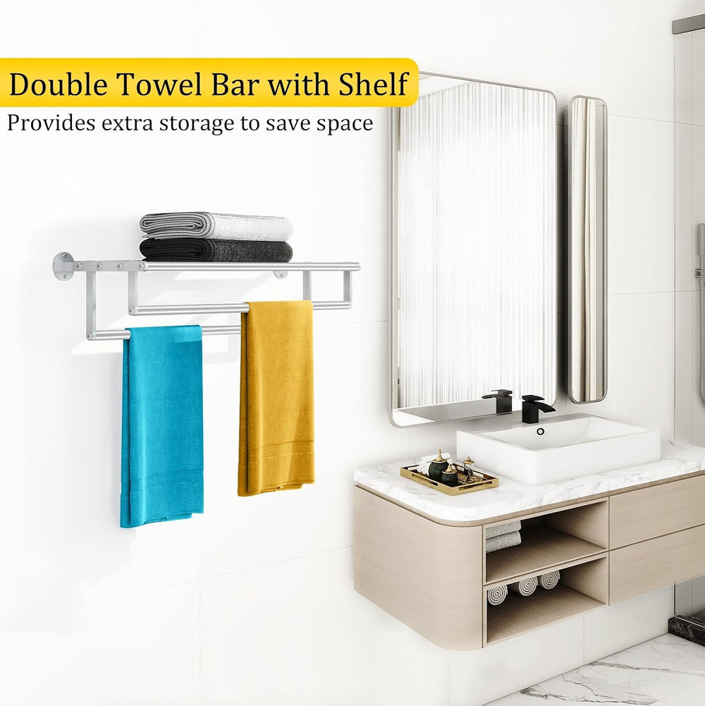 Double Towel Racks for Bathroom Towel Rack with Shelf, 24 Inch Double Towel B...