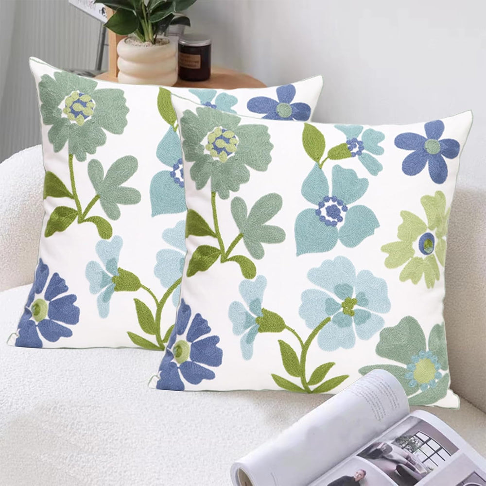 Pack of 2 Embroidered Decorative Throw Pillow Cover 18x18 Inch Farmhouse Flor...