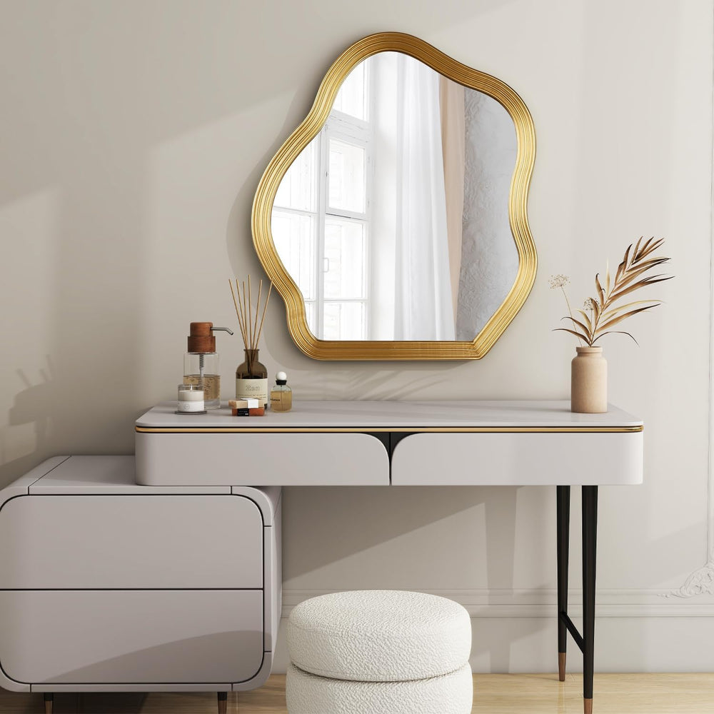SHYFOY Antique Gold Wall Mirror, Asymmetrical Mirror for Wall Decor