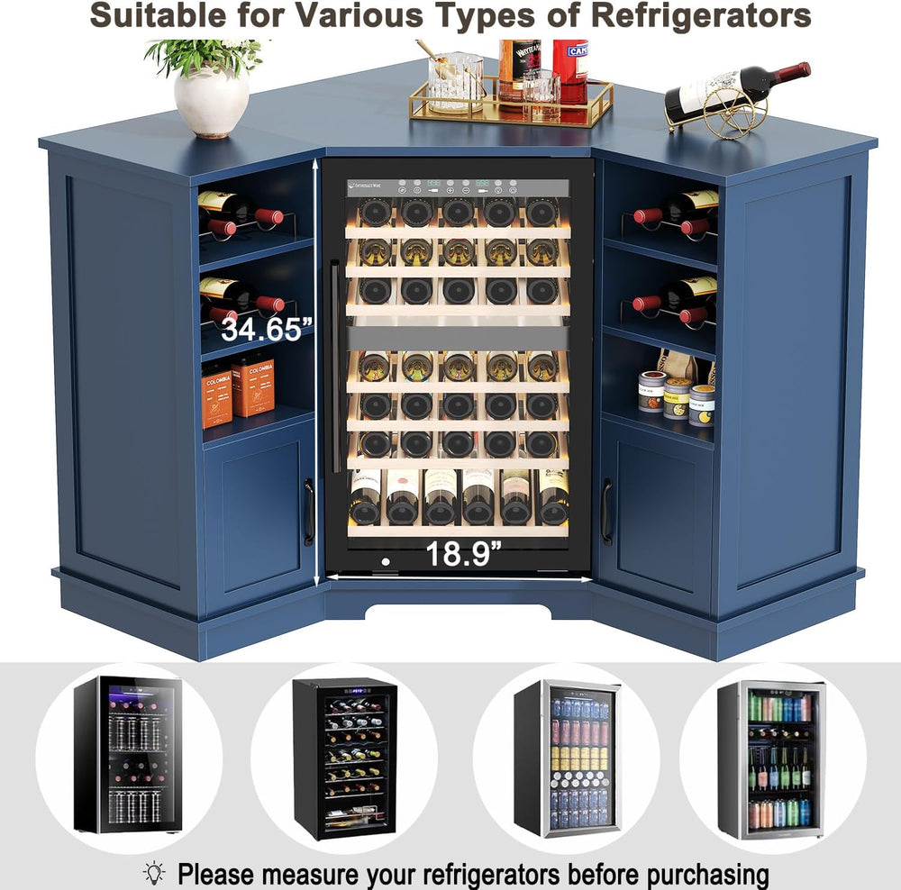 HSH 40" Corner Bar Cabinet with Fridge Space, L Shape Wine Cabinet, Blue