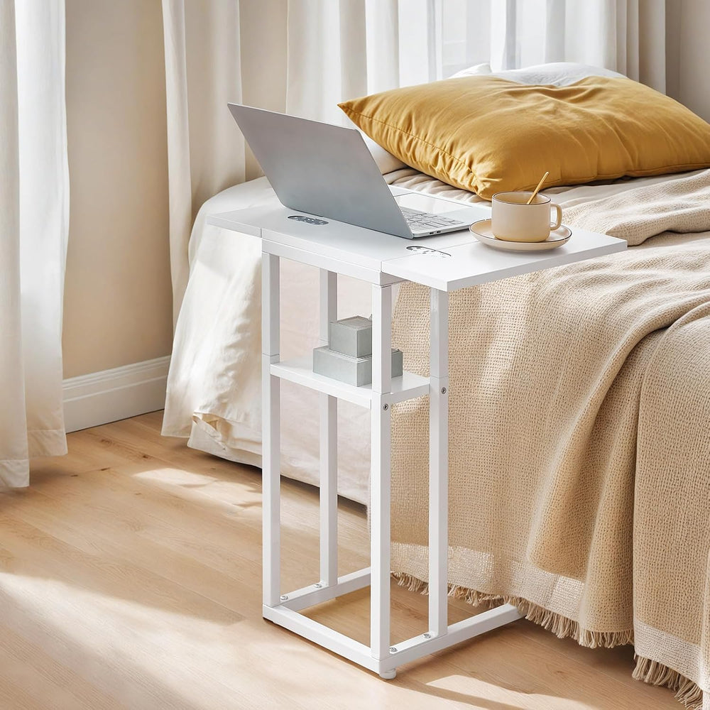 HOOBRO Foldable C Shaped End Table, C Shaped Side Table with Storage Shelf