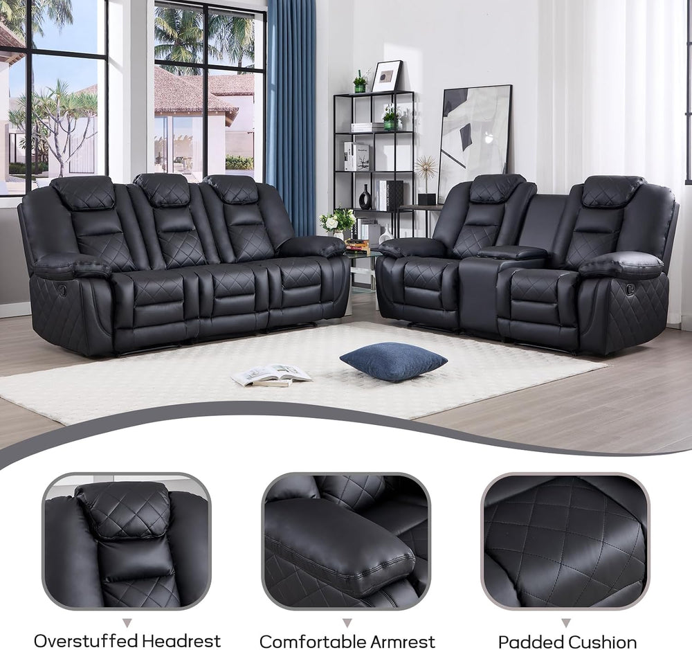 EBELLO Manual Recliner Sofa Set, Faux Leather Reclining Living Room Furniture...