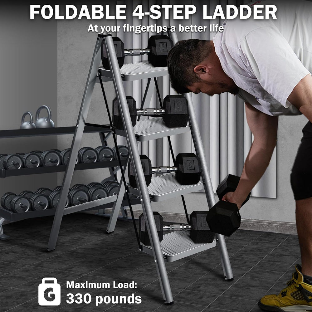 XinSunho 4 Step Ladder, Steel Folding Step Stool with 330lbs Heavy Duty