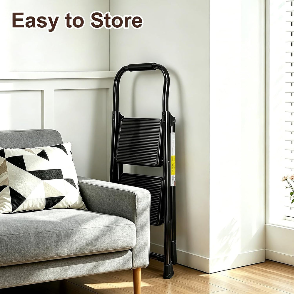 Valeo 2 Step Ladder, Folding Step Stool for Adults, Black