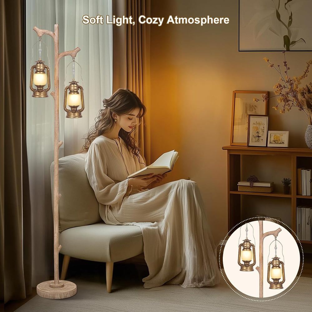 Scenekoy Vintage 68” Tall Resin Floor Lamp with Lanterns, Dimmable