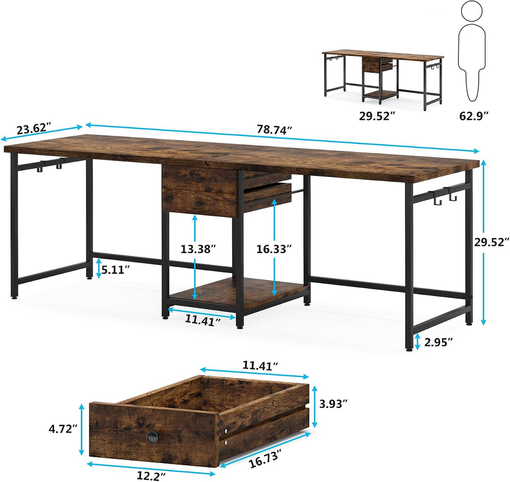 Tribesigns 78.74’’ Two Person Desk with 2 Drawers, Long Double Computer Desk ...
