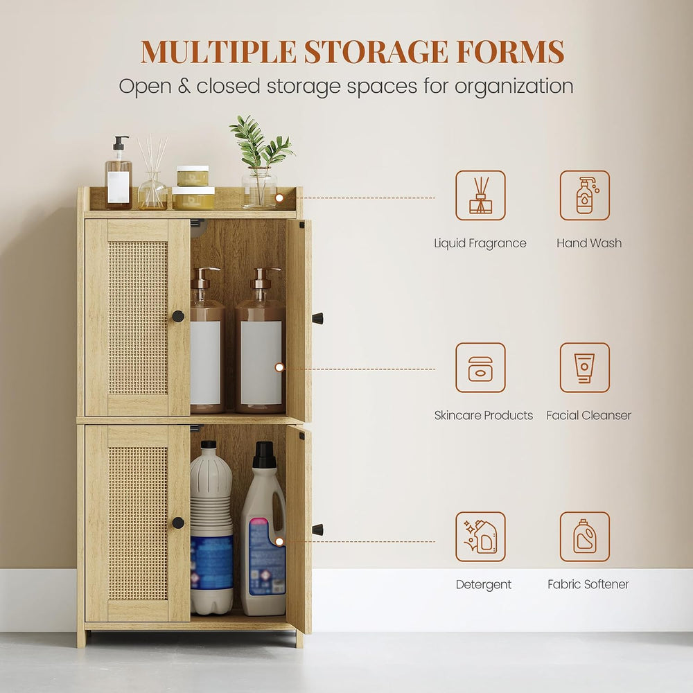 HEXCELEN Small Bathroom Storage Cabinet with 4 Doors,Streamlined American
