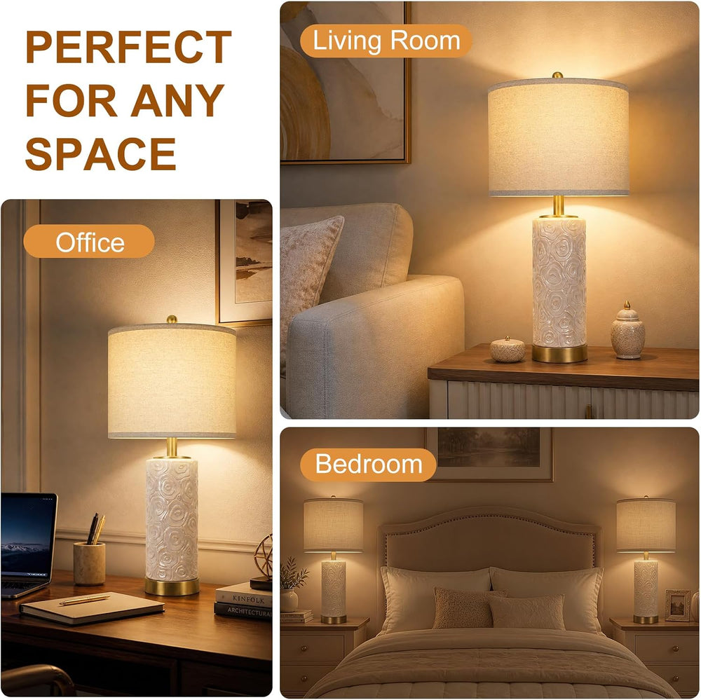 KIVDITZO 25.5" Boho Ceramic Table Lamps Set of 2 with 3-Way Dimmable Bulb