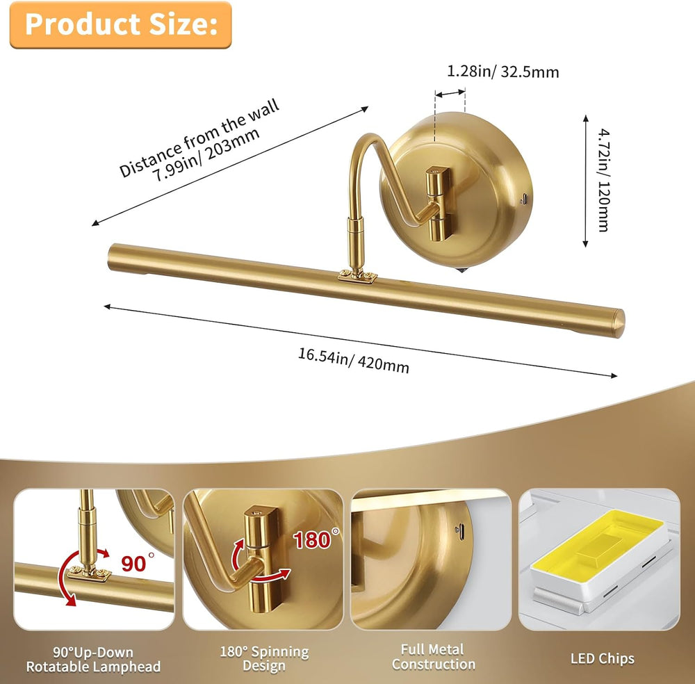 JOOSENLUX Battery Operated Picture Light, 3CCT Dimmable Wireless Art Light wi...