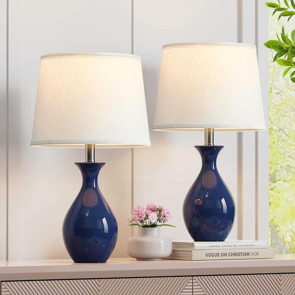 PARTPHONER Table Lamp Set of 2, Modern Ceramic Bedside Lamps for Night Stands...