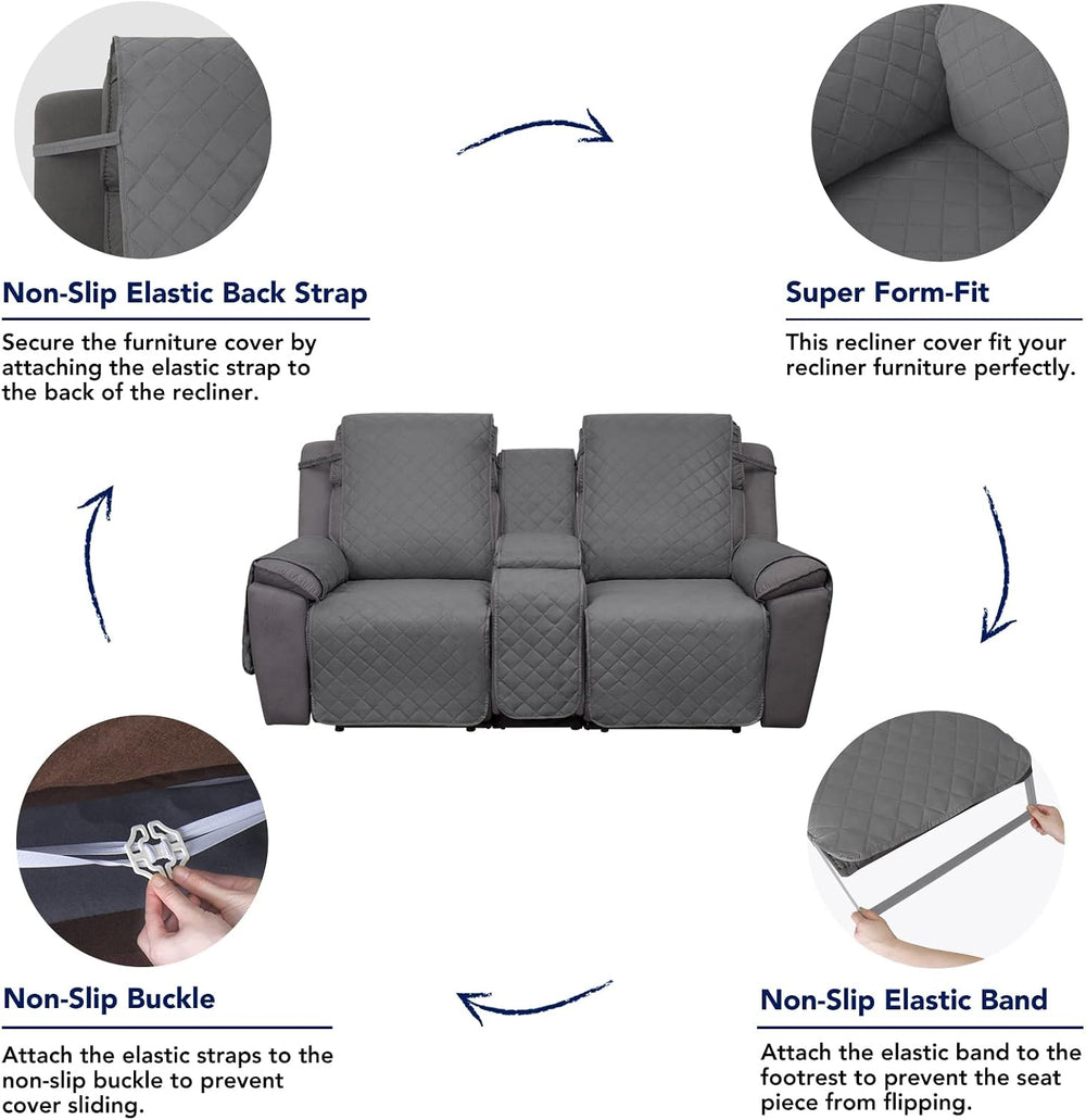 PureFit Water Resistant Reversible Loveseat Recliner Couch Cover for Double w...