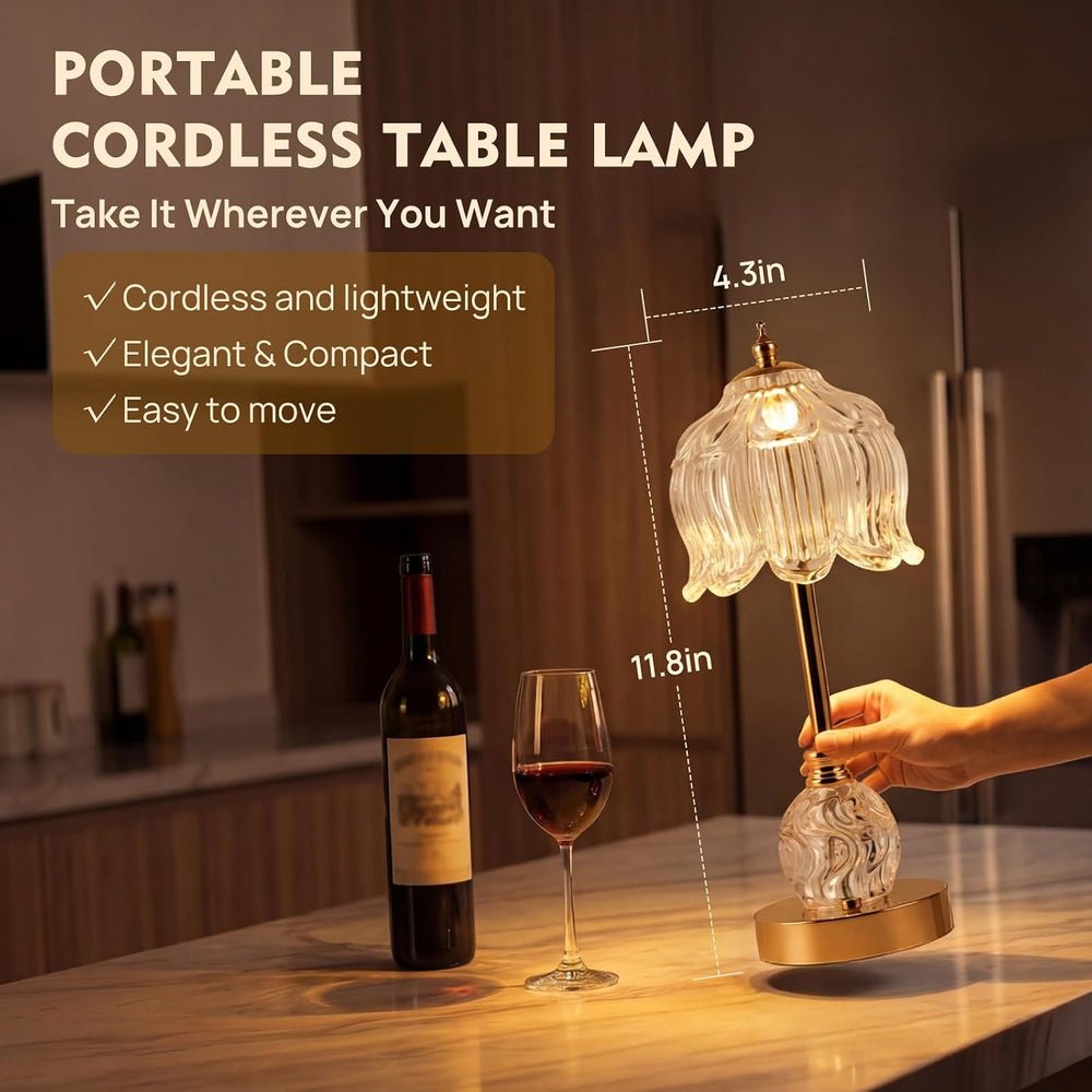 Flower Battery Operated Rechargeable Lamp Cordless, Lily, Clear
