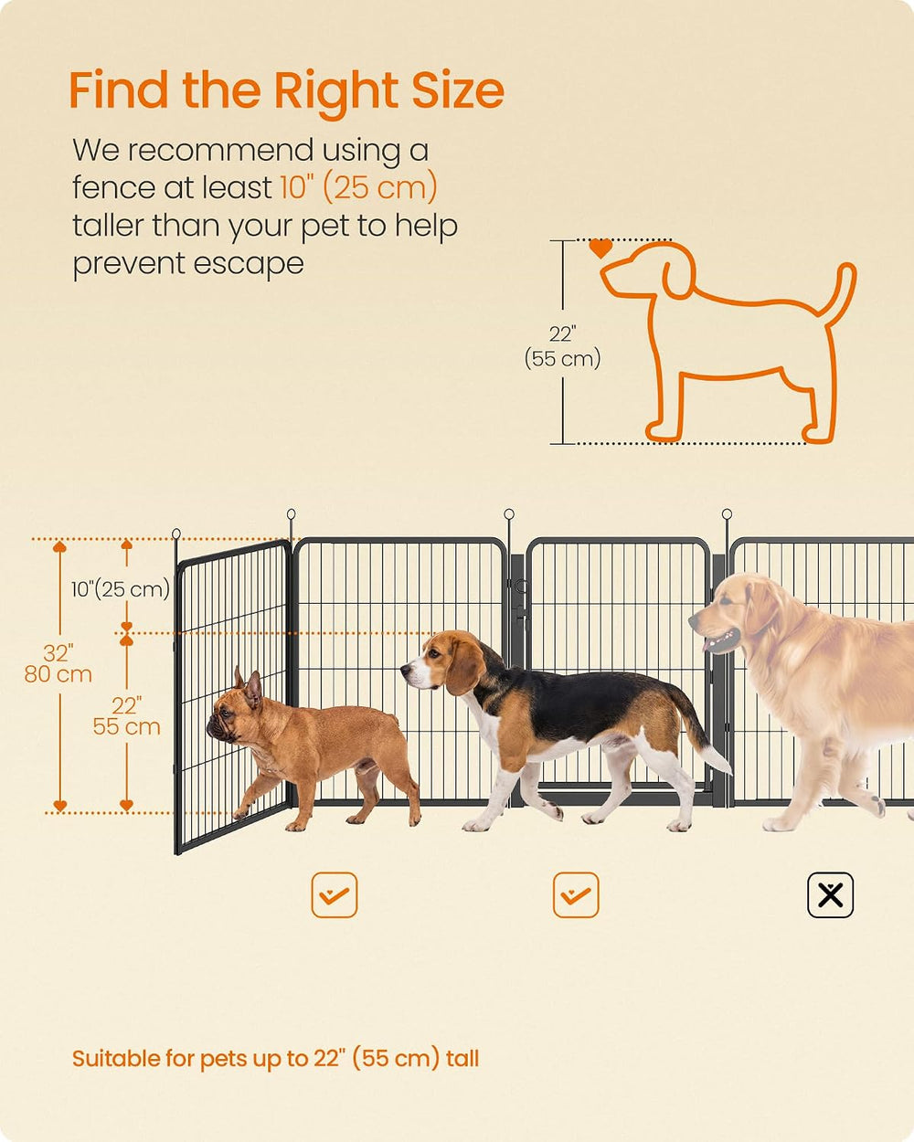 Feandrea 8-Panel Dog Playpen, 67 x 67 x 32 Inch, Matte Black