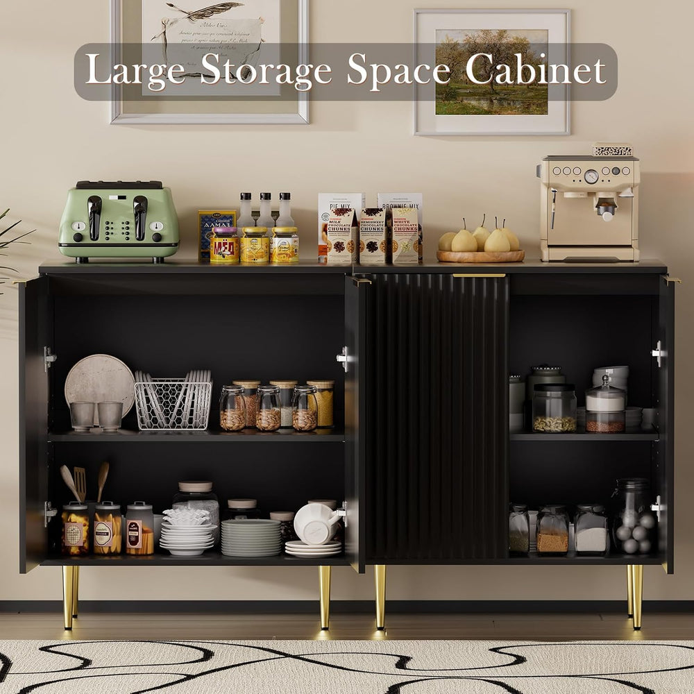 EOYUTLLY Black Fluted Storage Cabinet,Wood Sideboard Buffet Cabinet with Adju...