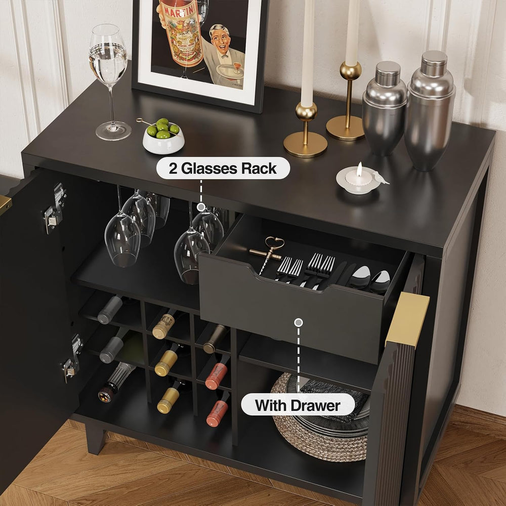 Fluted Coffee Bar Cabinet with Storage, Modern Sideboard Buffet Cabinet