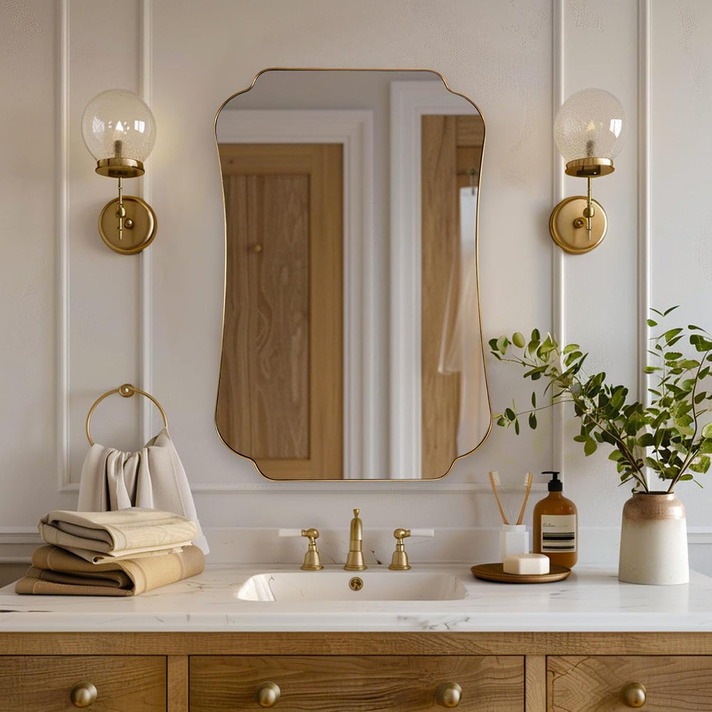 ANDY STAR 24"x36" Gold Mirror, Brushed Brass Scalloped Wall Mirror,...