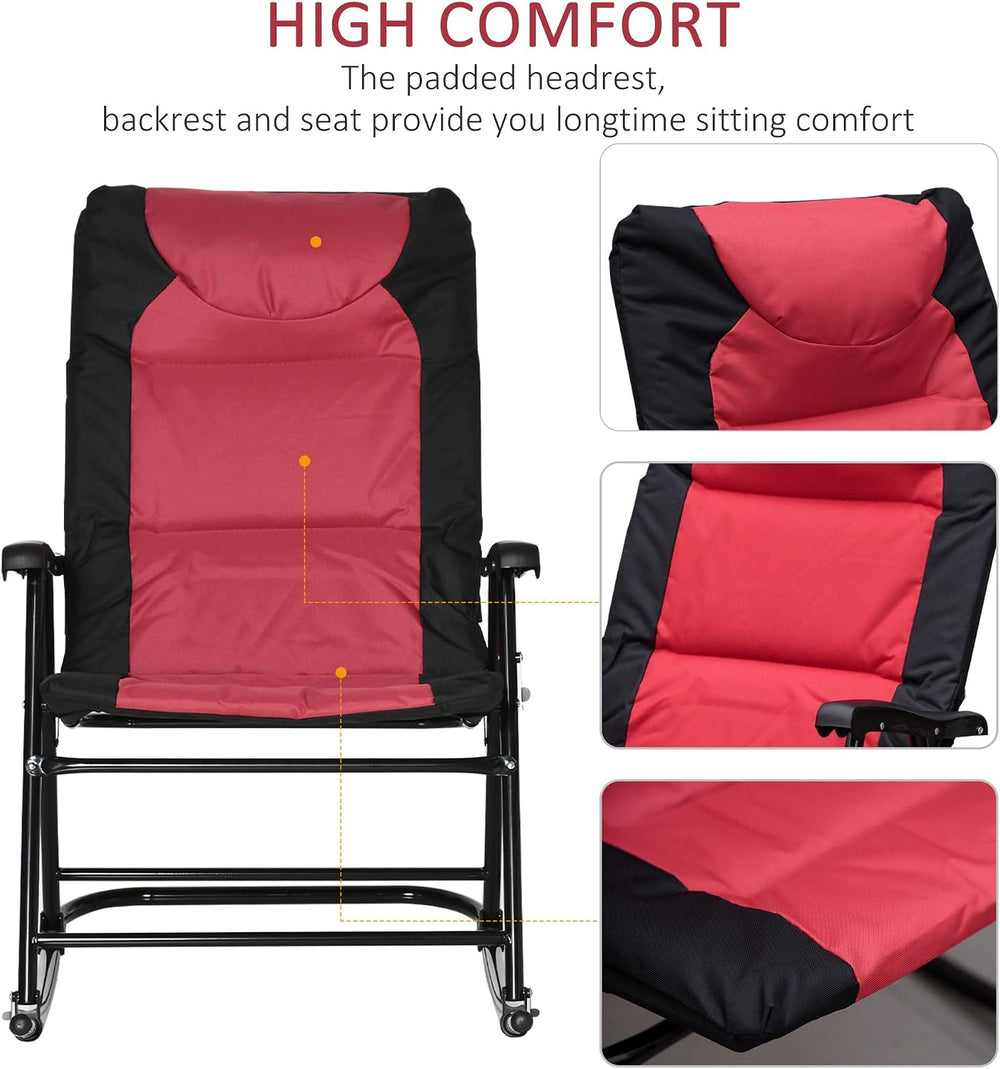 Outsunny Set of 4 Oversized Folding Rocking Camping Chair, Red