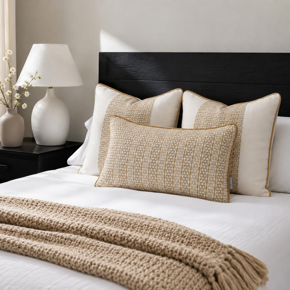 Ivory & Gold Decorative Throw Pillow Covers 20"x20"
