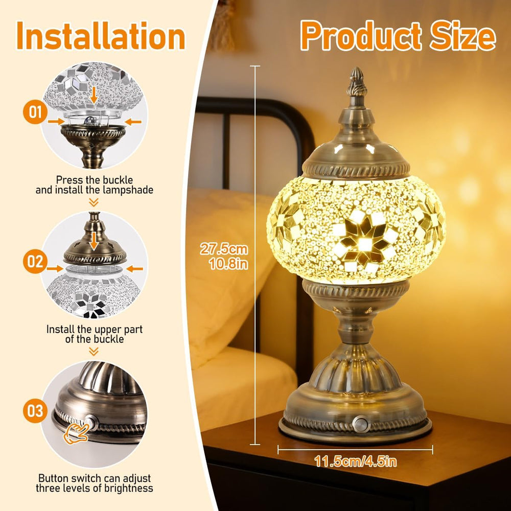 Portable Rechargeable Turkish Bronze Base Table Lamp, 6000mAh