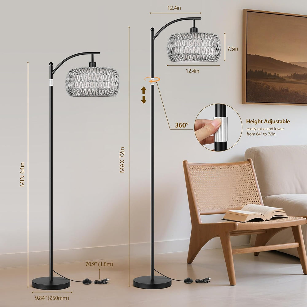 Rattan Floor Lamps for Living Room, Boho Standing Lamps with Grey Rattan&...