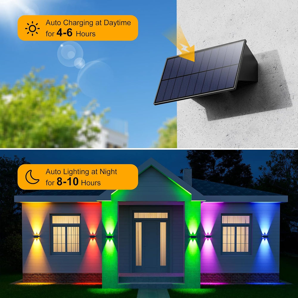 8 Pack Color Changing Solar Powered Fence Light Outdoor Up and Down
