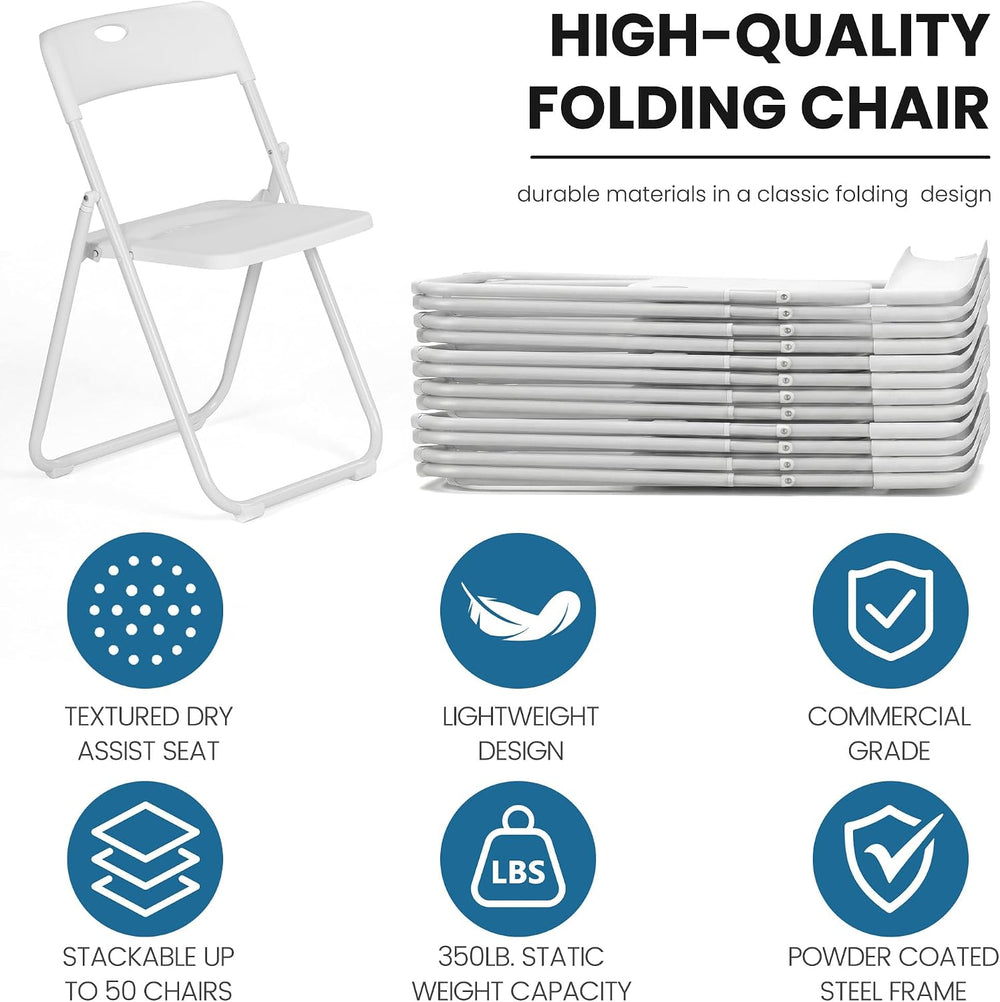 White Plastic Folding Chairs 10 Pack with Steel Frame for Outside
