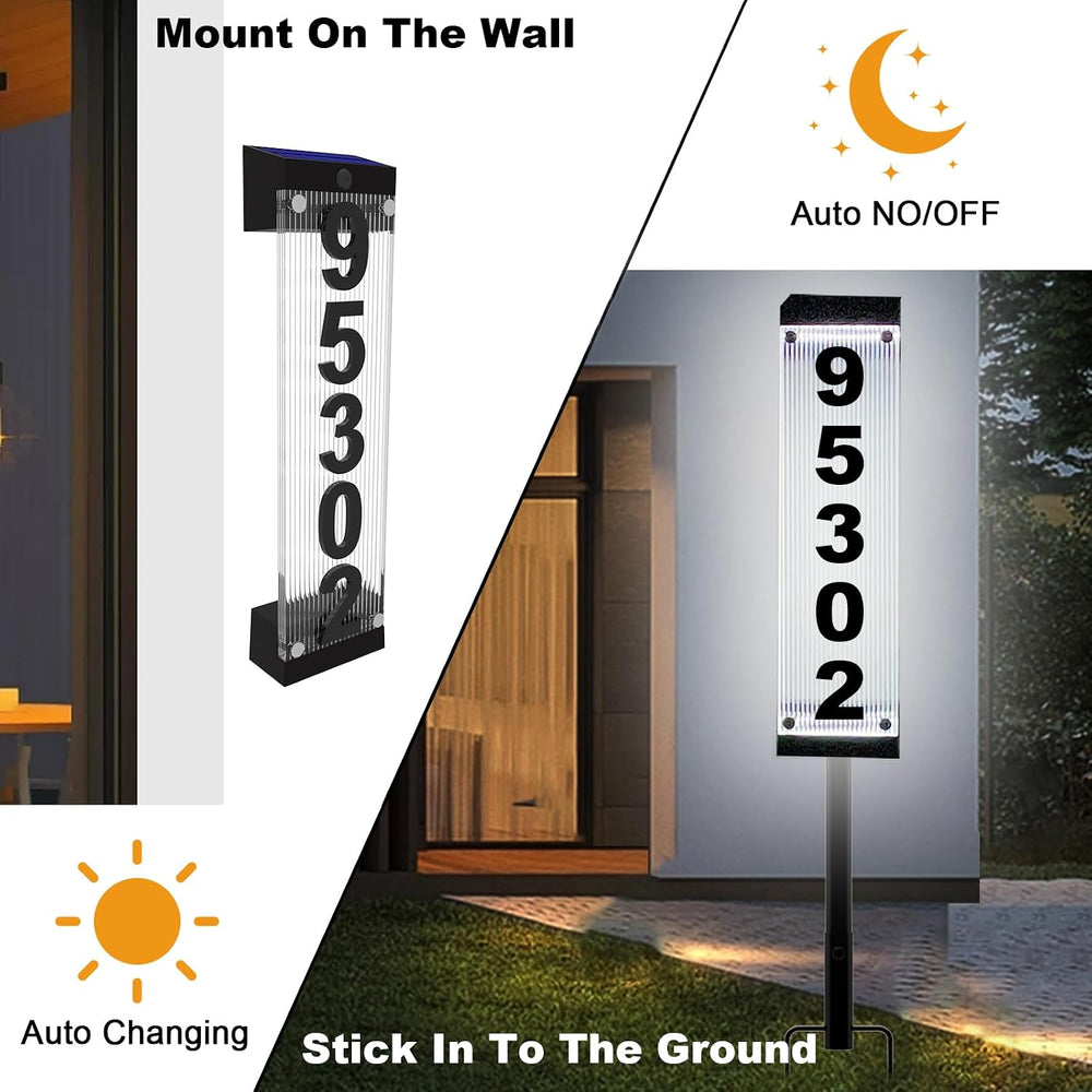 Solar House Number, Solar Address Number with 3D Acrylic Number Iron Stakes C...