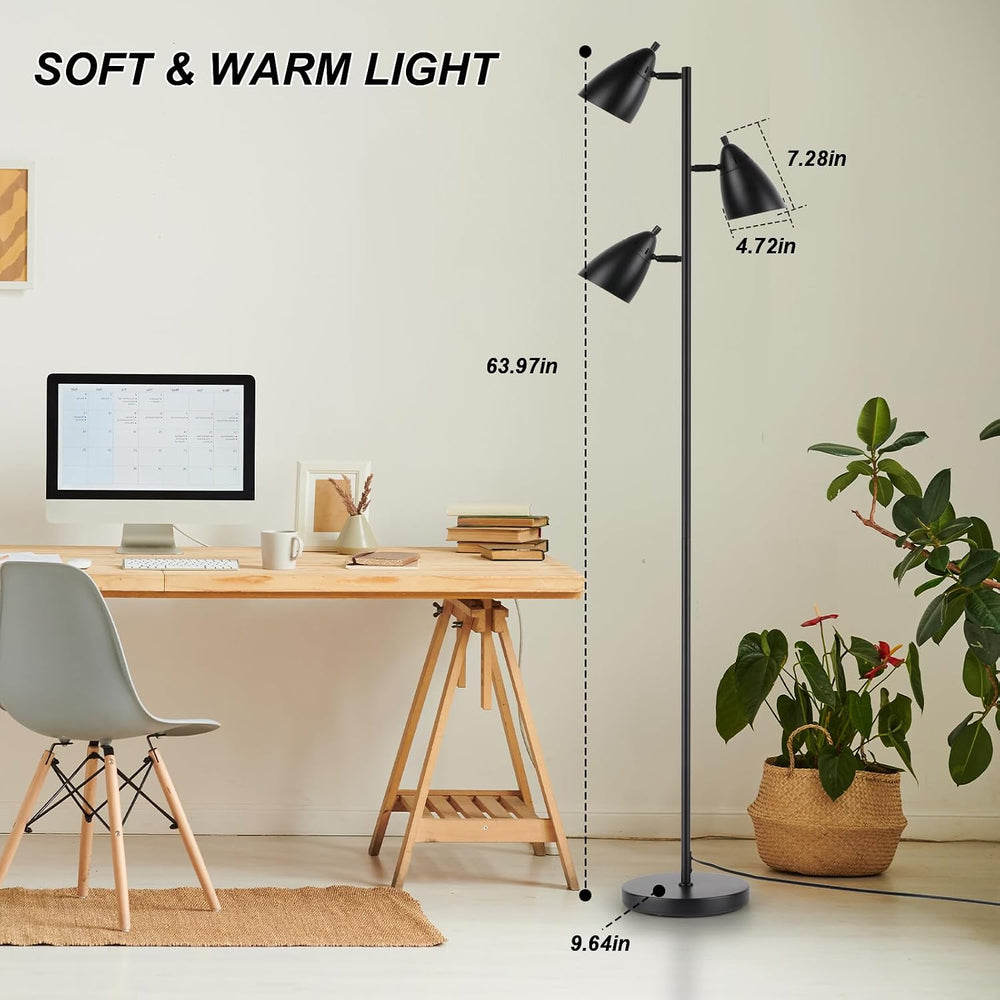 LALISU Tree Floor Lamp for Living Room, Industrial 3-Light Standing Lamp