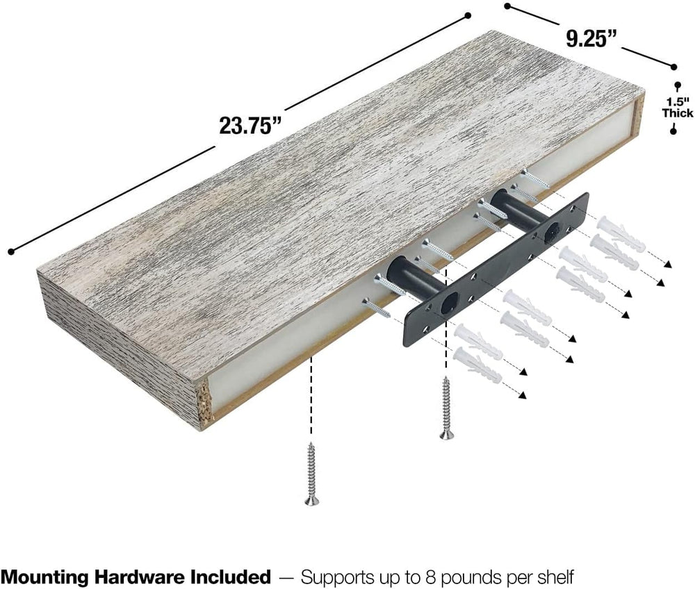 Sorbus Wood Floating Shelves for Wall (24 x 9 Inch, 2 Pack, Rustic)