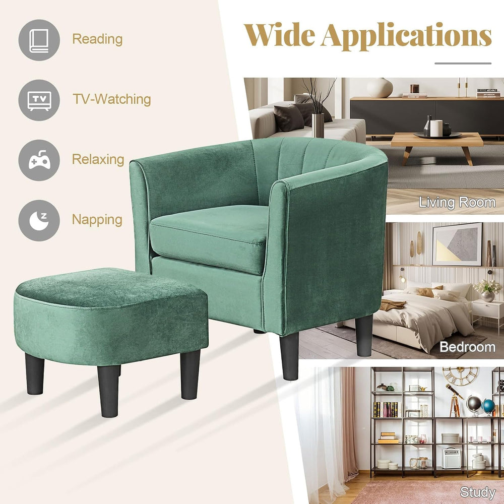 GOFLAME Accent Chair with Ottoman, Modern Velvet Fabric Barrel Chair with Foo...