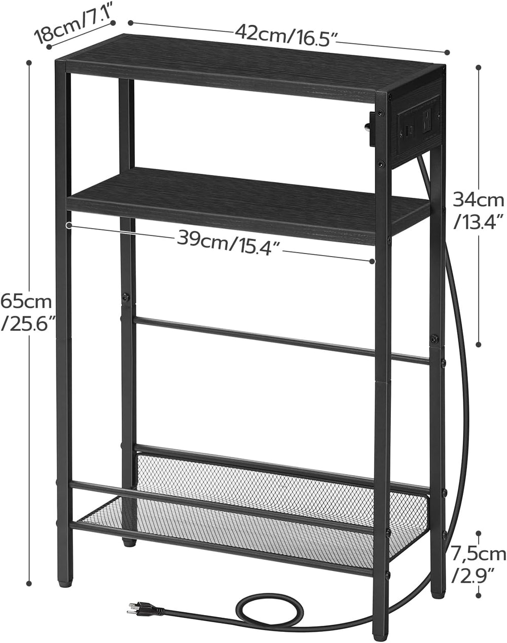 HOOBRO Small Narrow Side Table with Charging Station Set of 2, Skinny End Tab...