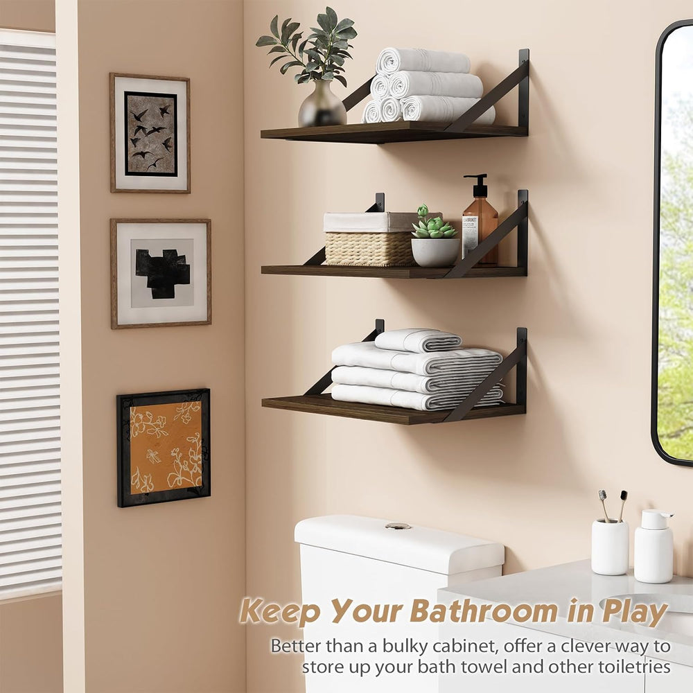 Forbena 12 Inch Deep Floating Shelves for Wall Set of 3, Wooden Wall Bookshel...