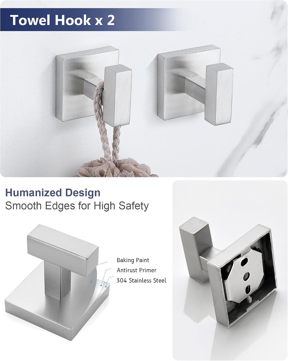 Brushed Nickel Bathroom Accessories, Toilet Paper Holder,Towel Ring & Hooks