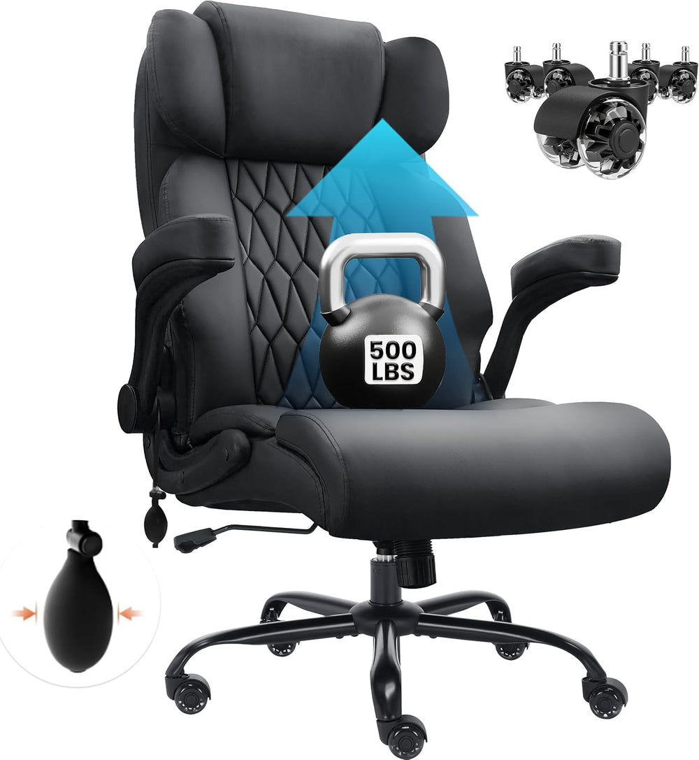 500lbs Big and Tall Office Chair Adjustable Lumbar Support for Back Pain, Ext...