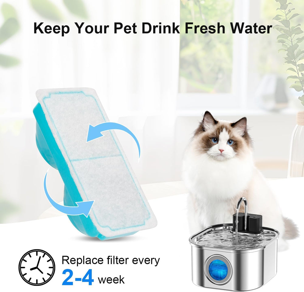 Cat Water Fountain Wireless,Stainless Steel-Rechargeable- Battery Operated Ca...