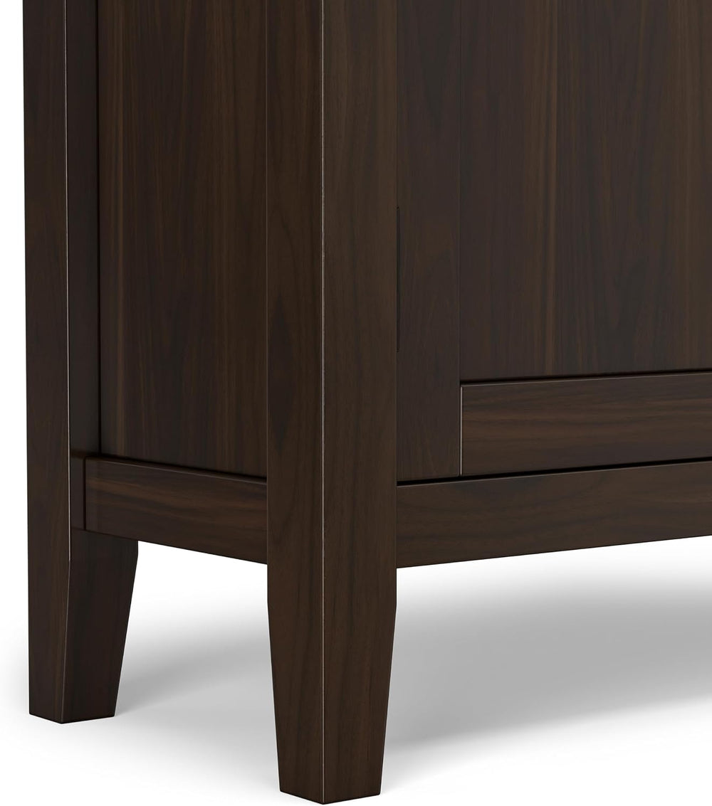 SIMPLIHOME Redmond 32" Wide Solid Wood Cabinet in Brunette Brown