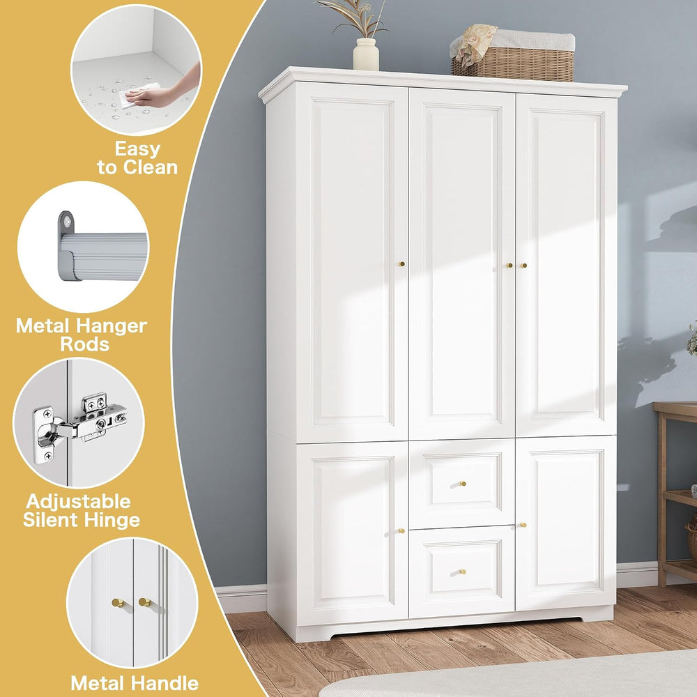 White Armoire Wardrobe Closet with 2 Drawers: 75" H x 47" W
