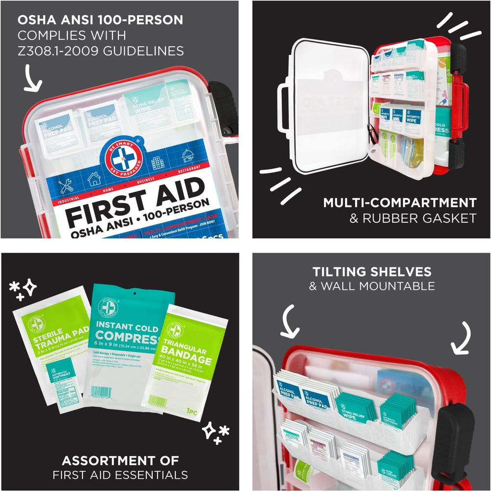Be Smart Get Prepared 326 Pc OSHA ANSI First Aid Kit Hard Case 100 People