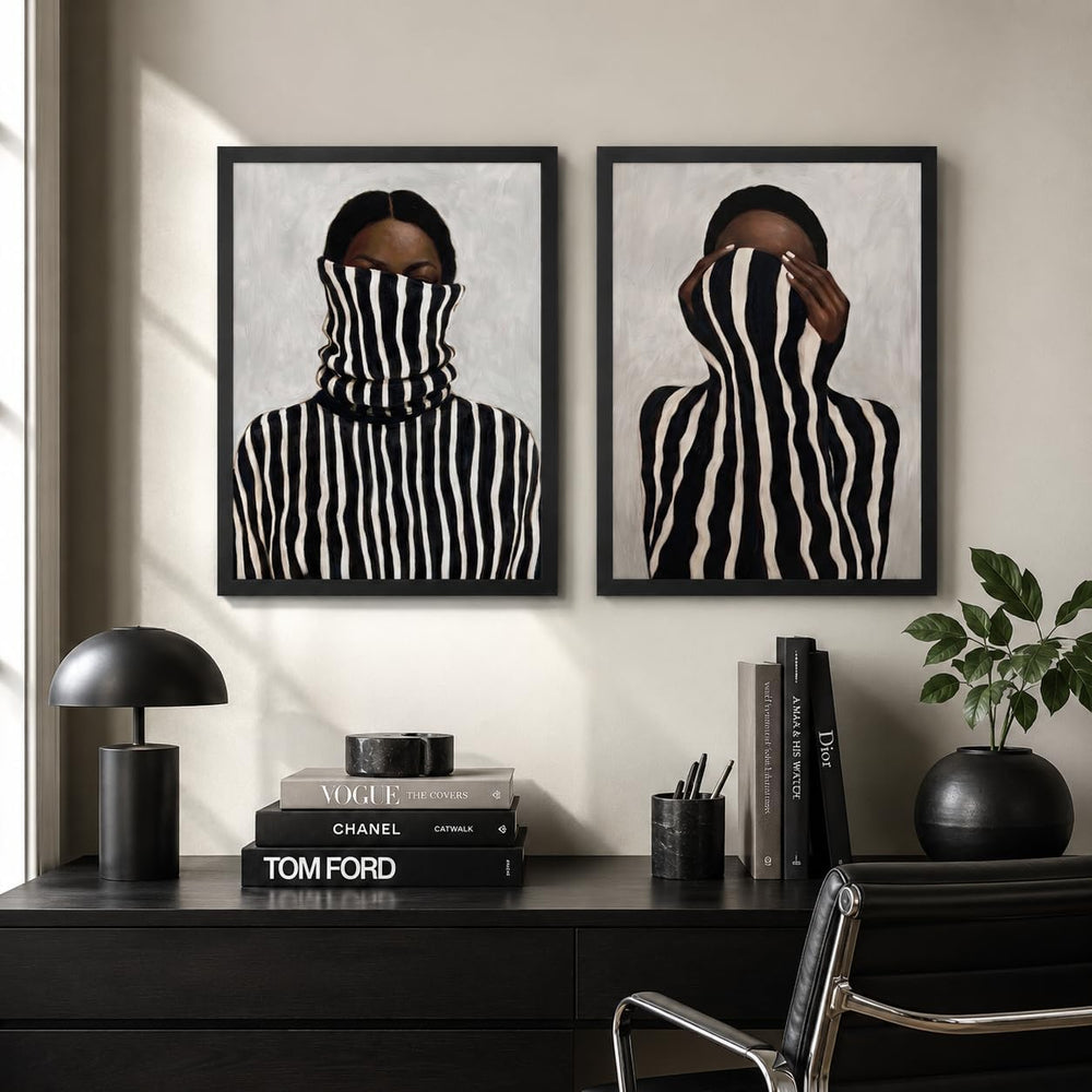 Abstract Black White Canvas Wall Art 2Pcs Modern Minimalist 24x16Inch