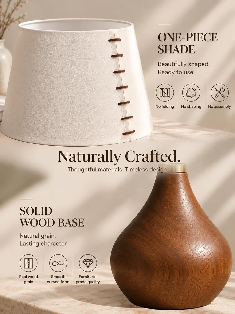 MOFFE Solid Wood Table Lamp for Bedroom with One-Piece Shade